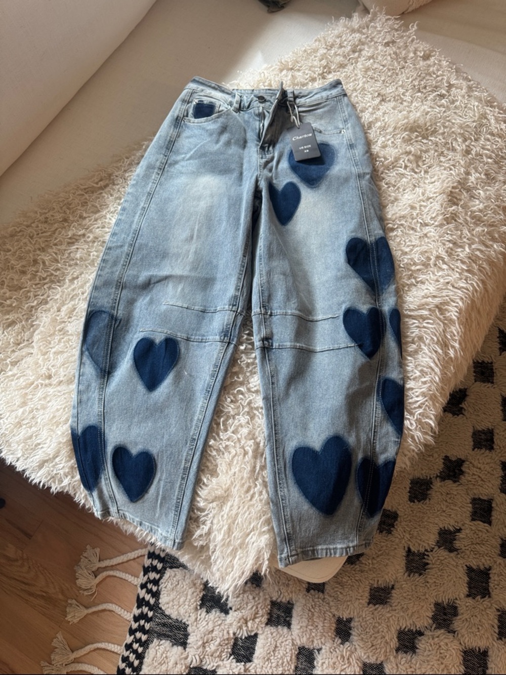 NWT Heart Patch Denim barrell Jeans size XS